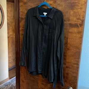 Black linen blouse, long sleeves, extra large tall